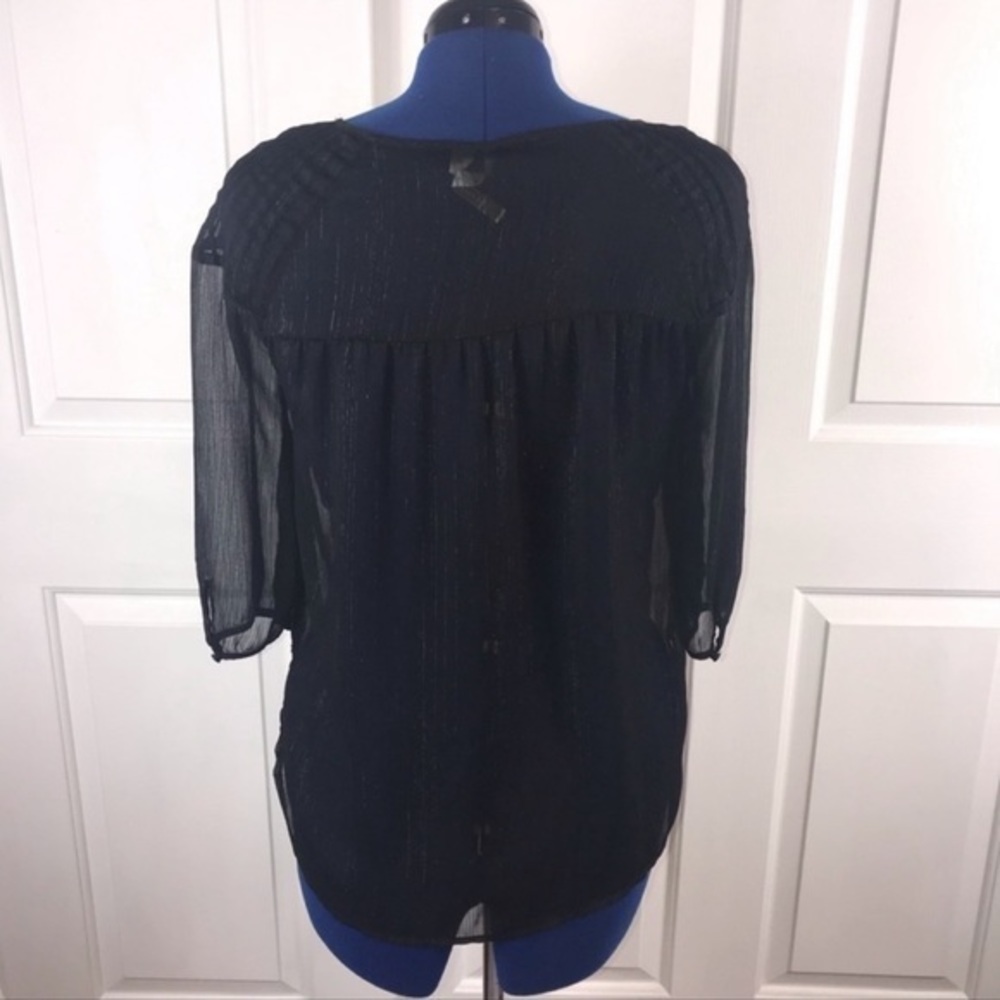 LC Lauren Conrad M semi sheer black metallic stripes flowing 3/4 sleeve top - Picture 5 of 8